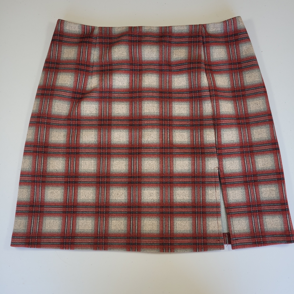 French Kiss Plaid Womens Large Mini Skirt Red Black White
